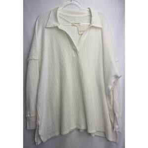 Free People We the Free Oversized Travis Waffle Tunic Polo Ivory Size S
